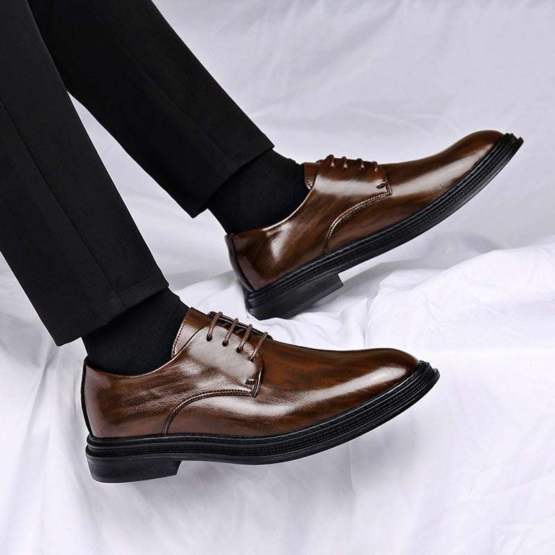 Zapatos de cuero de traje para hombre, otoño e invierno, de vestir, para boda, novio, con cordones