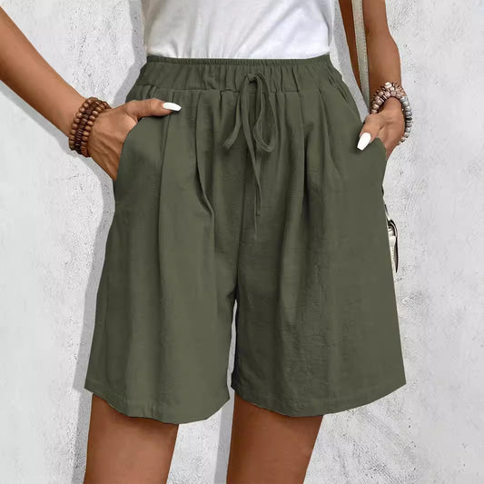 Pantalones cortos anchos de seda helada, informales y versátiles