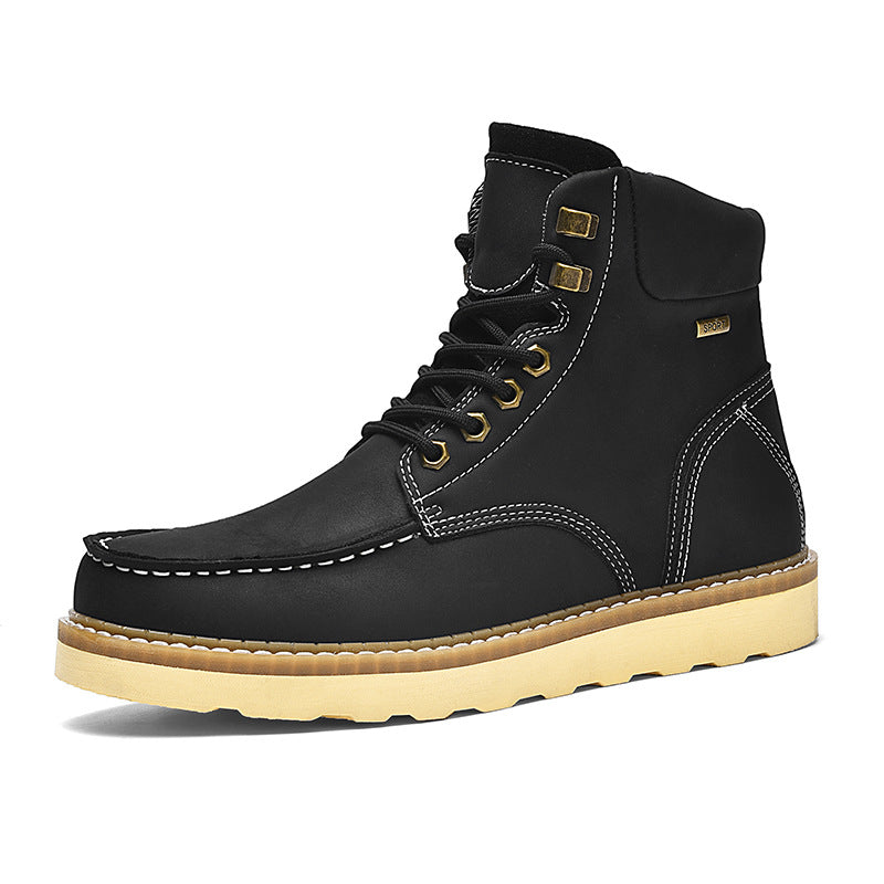 Botas de trabajo de piel auténtica de caña alta, estilo casual británico, para hombre