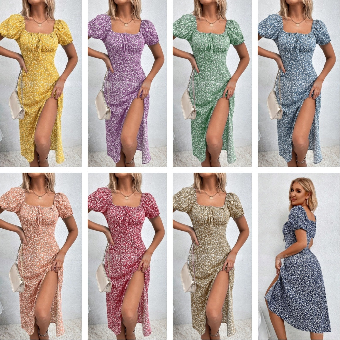 French-Style Floral Slip Dress - Women's Backless Sleeveless Slim-Fit Summer Midi Dress With Side Slit And Adjustable Suspender Straps