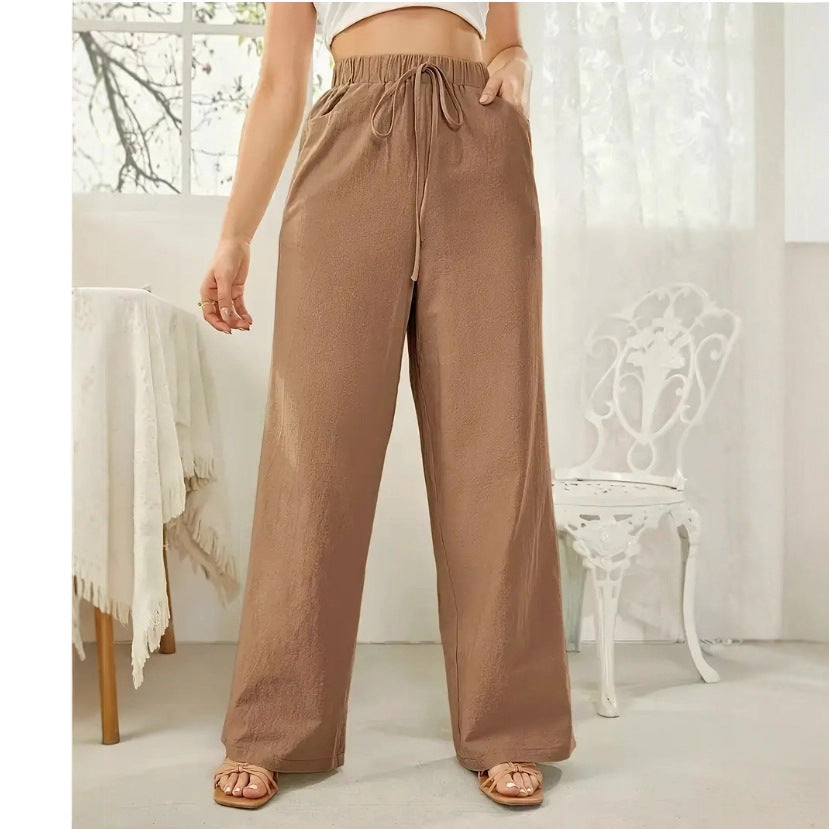 Elastic-waist Casual Solid-color Trousers