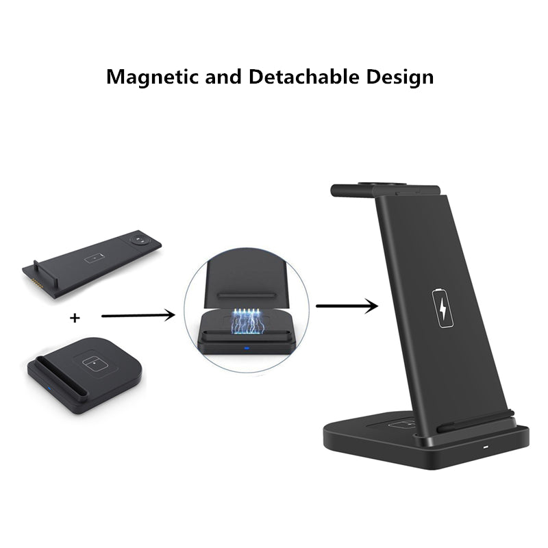 Cargador inalámbrico plegable 3 en 1 versátil para teléfono móvil