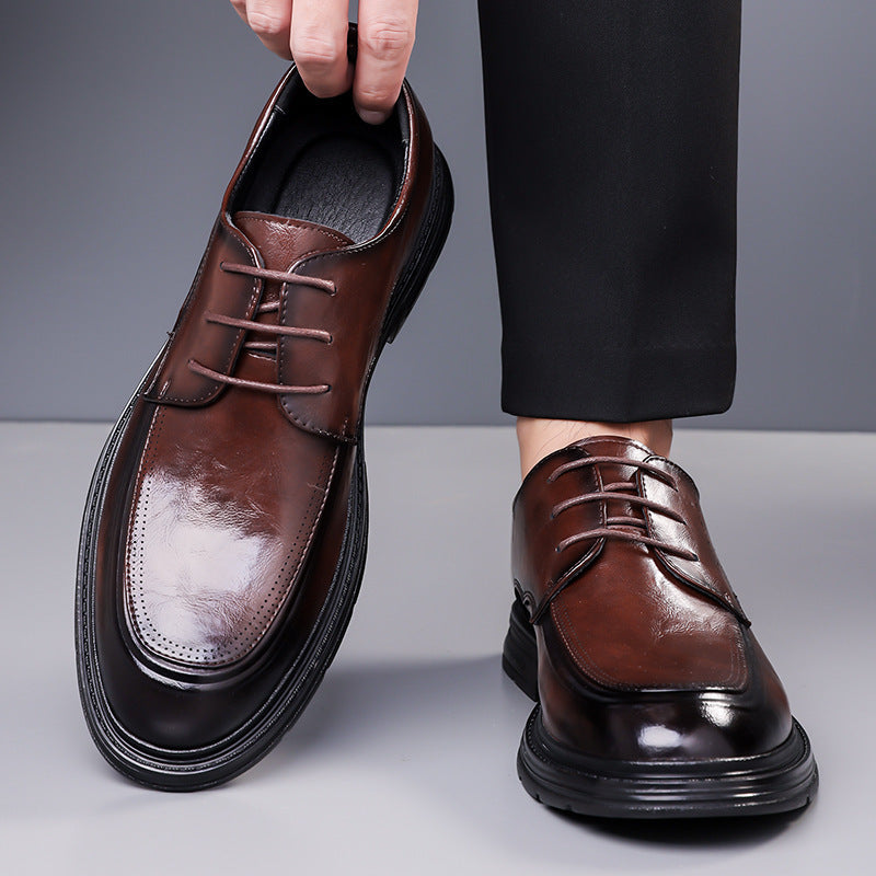 Zapatos de cuero con cordones marrones formales de negocios para hombre