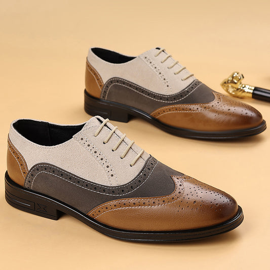 Zapatos casuales de cuero con punta estilo brogue para hombre de talla grande