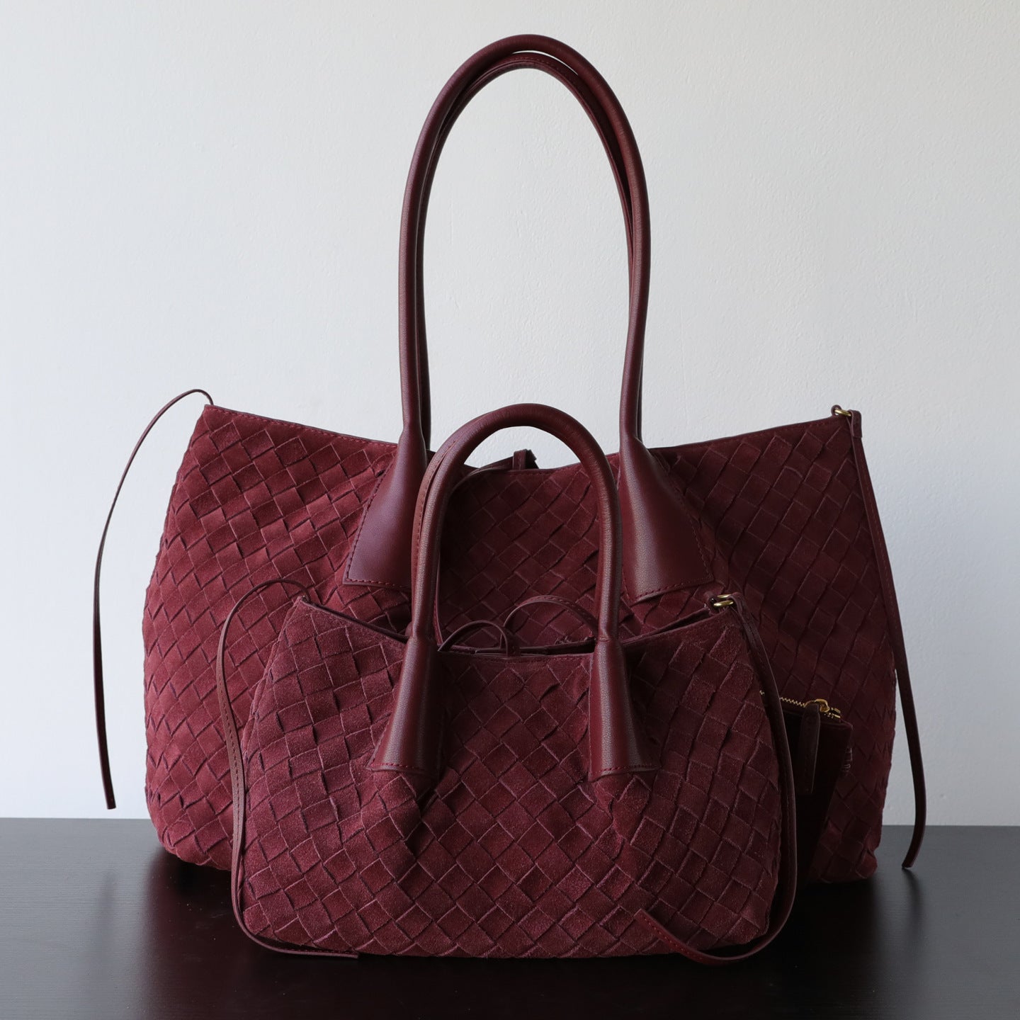 Bolso tote de cuero de vaca mate tejido a mano con gran capacidad