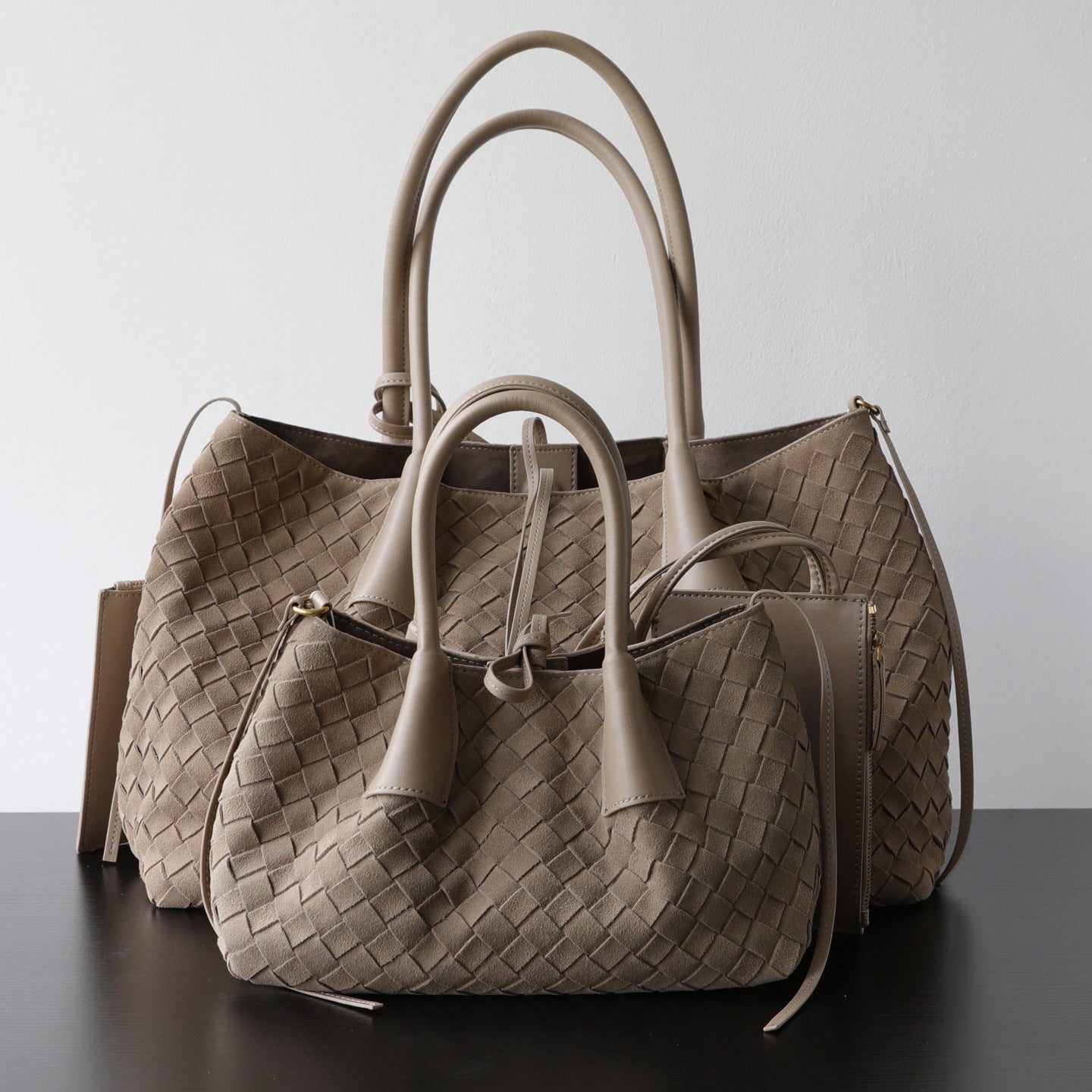Bolso tote de cuero de vaca mate tejido a mano con gran capacidad