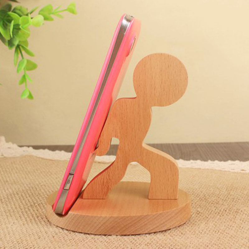 Soporte creativo para teléfono móvil trasero con moneda de madera de haya, soporte perezoso para teléfono con letras personalizadas