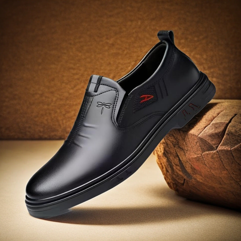 Zapatos casuales de cuero para hombre, sin cordones, suela blanda, cuero suave