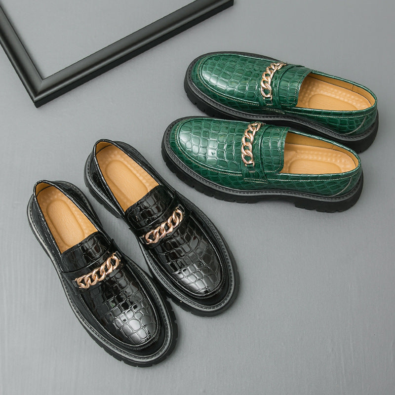 Mocasines de piel para hombre, con suela gruesa y estampado de cocodrilo, para otoño