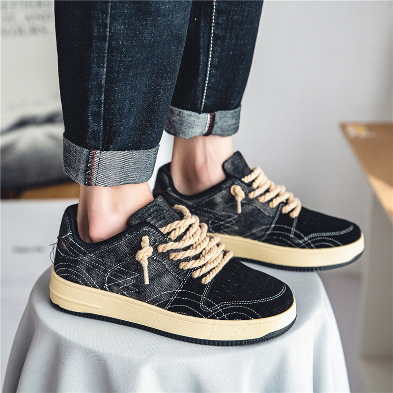 Zapatos de patineta planos con cordones para hombre de mezclilla de ocio