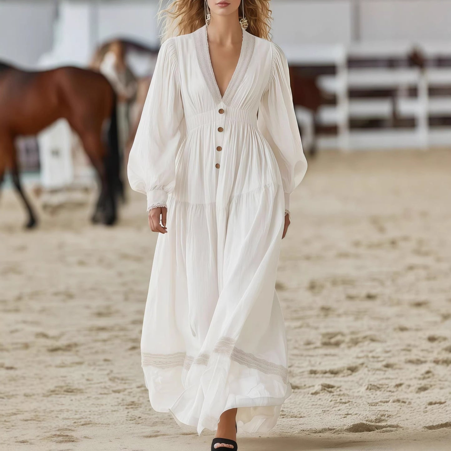 Long-sleeve Elegant White Dress - DRESS WELL STORE