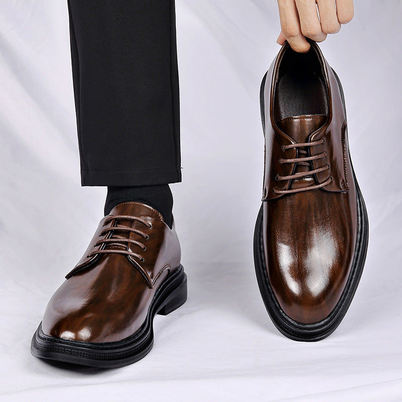 Zapatos de cuero de traje para hombre, otoño e invierno, de vestir, para boda, novio, con cordones