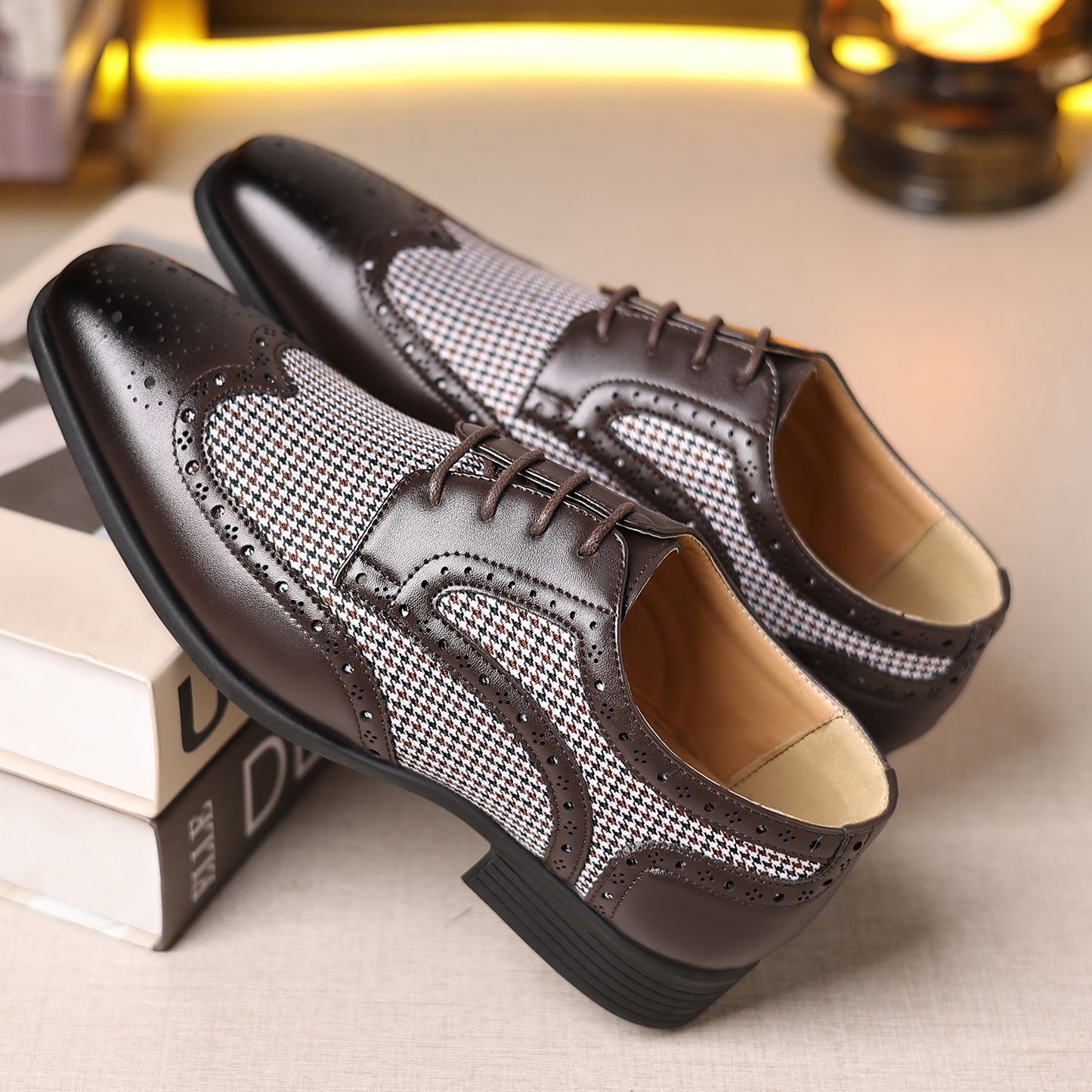 Zapatos de imitación pata de gallo para hombre, zapatos casuales de cuero
