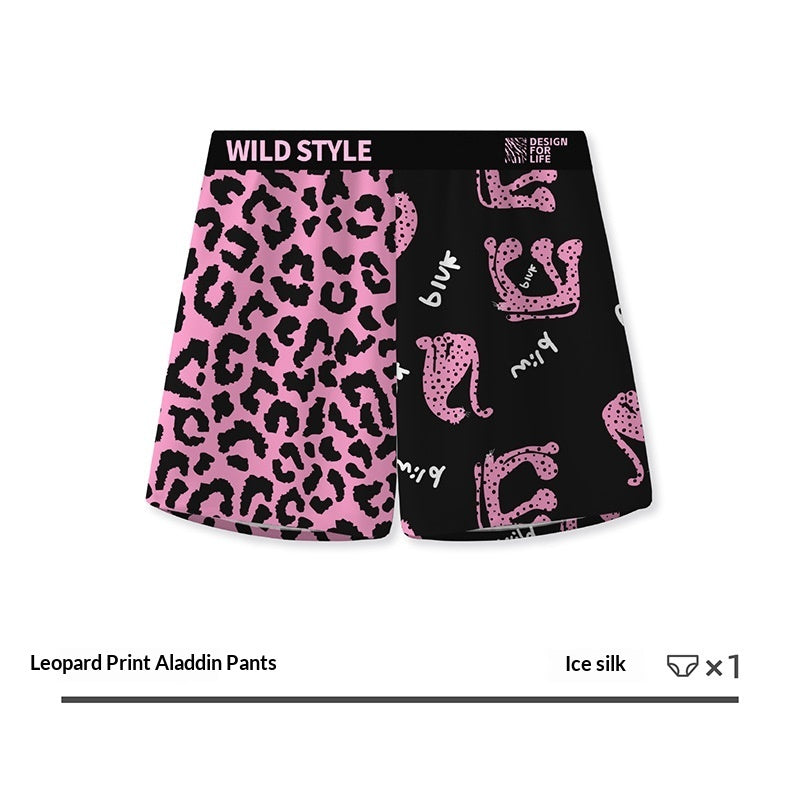 Pantalones Aloha de seda helada con estampado de leopardo para hombre con diseño estampado para usar en casa