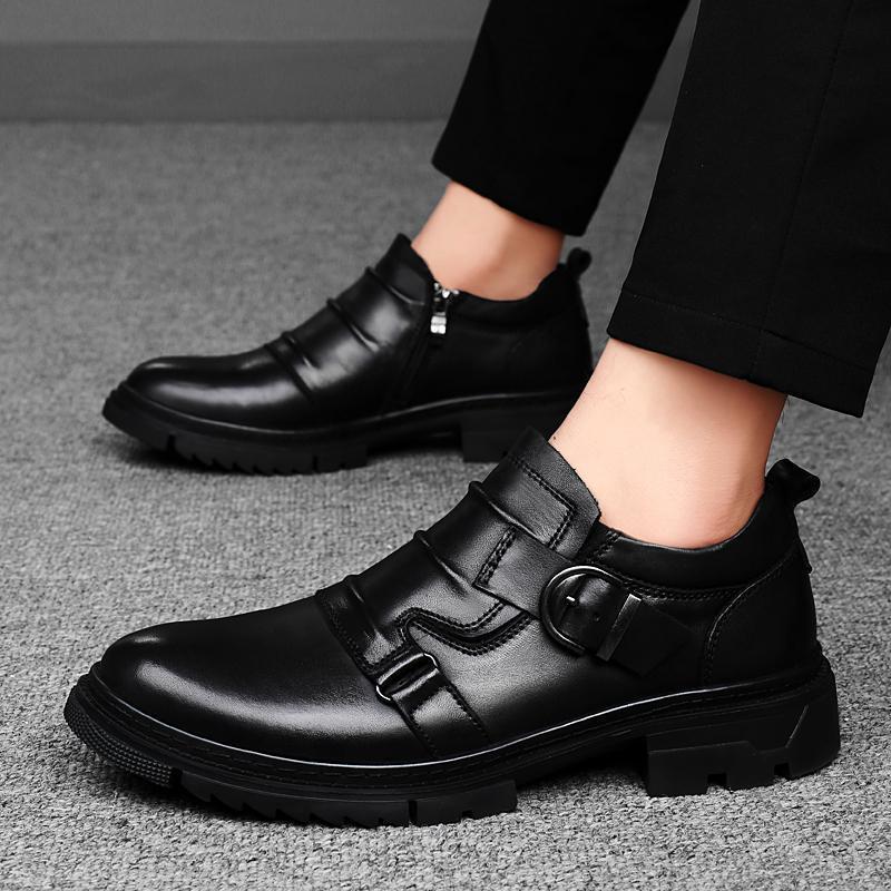 Zapatos de Cuero Genuino de Hombre Versátiles de Suela Gruesa Hechos de Piel de Vacuno de Grano Completo