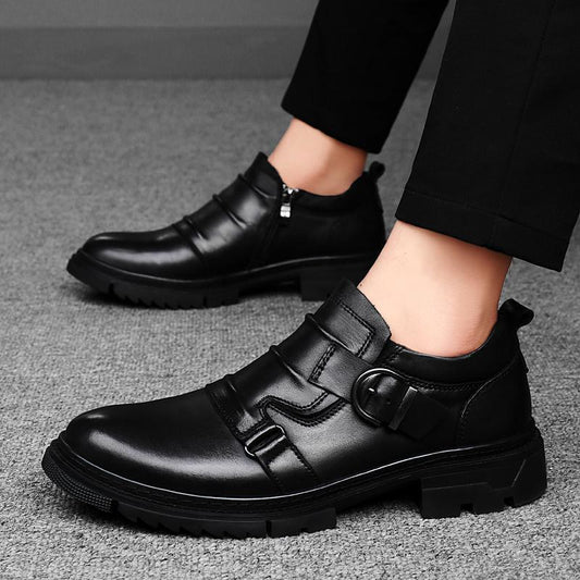 Zapatos de Cuero Genuino de Hombre Versátiles de Suela Gruesa Hechos de Piel de Vacuno de Grano Completo