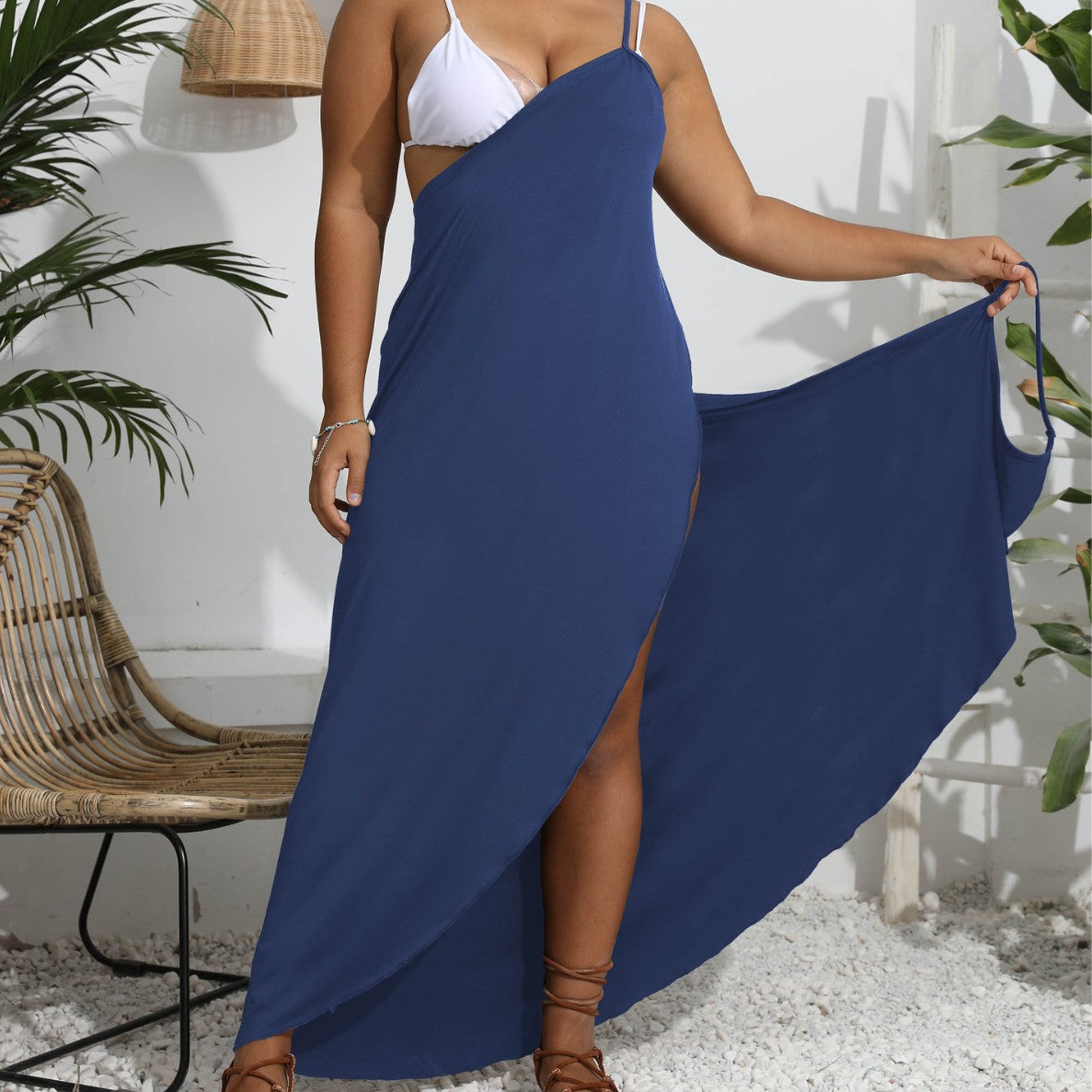 Vestido de mujer de una pieza, irregular, para playa, de varias formas de uso, con tiras cruzadas