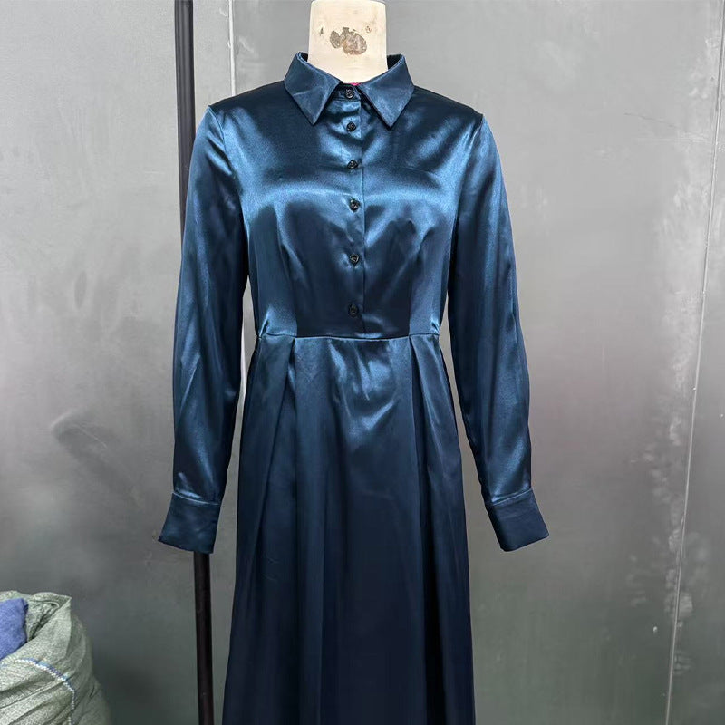 Vestido de manga larga con temperamento, falda A-line de color liso para otoño