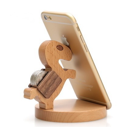 Soporte creativo para teléfono móvil trasero con moneda de madera de haya, soporte perezoso para teléfono con letras personalizadas