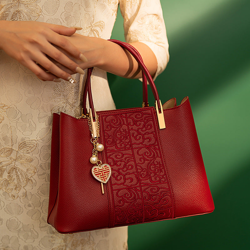 Bolso tote bordado rojo de gran capacidad