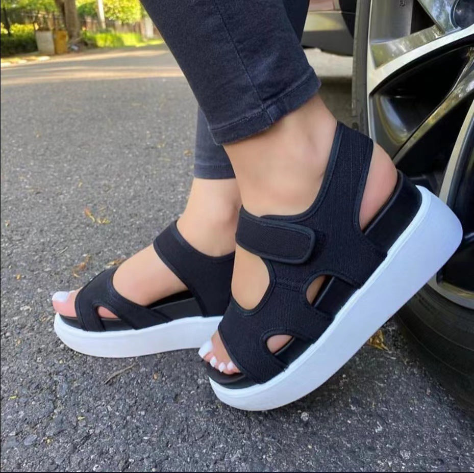 Sandalias deportivas de suela gruesa con estampado de moda de verano y velcro para mujer