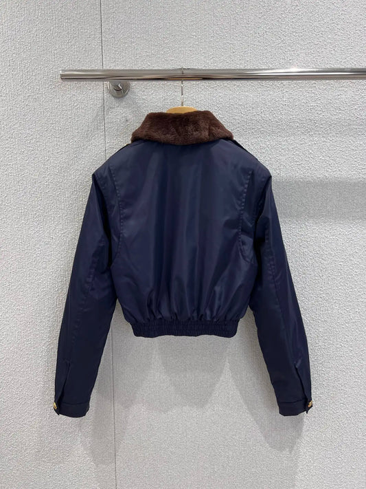 Autumn/Winter 2025 Fashion Women'S Clothes Lapel Cropped Tunic Jacket Matte Satin Nylon Fabric Lightweight Silhouette