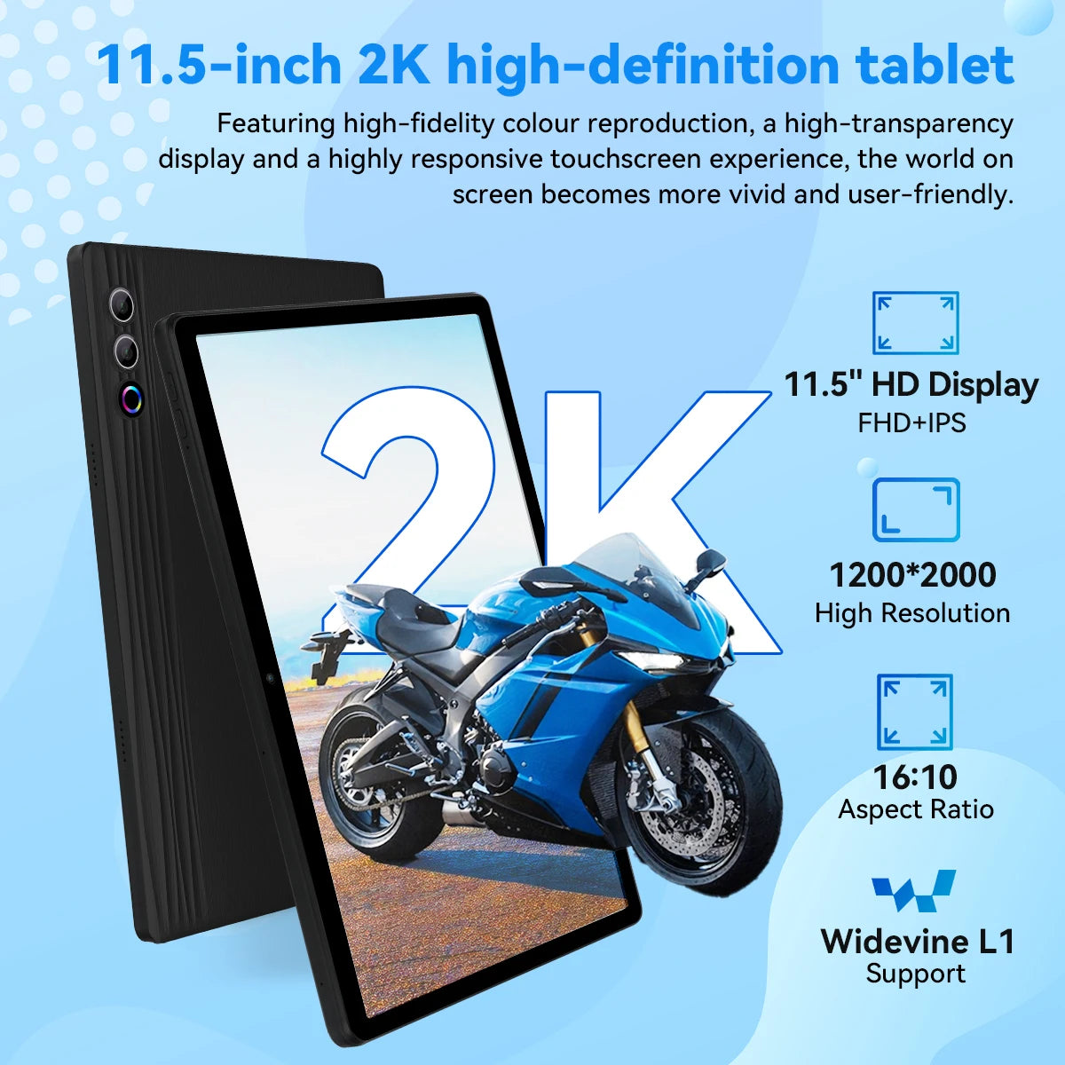 BUFO US Warehouse G9 11.45 Inch 2000*1200 HD Tablet PC Android 16 Widevine L1 for Prime Video Disney+ HBO 30GB(6GB+24GB Virtual) LPDDR5 UFS 128GB A733 Octa‑Core CPU 9660mAh Big Battery WiFi6 BT5.3 Gaming Tablet