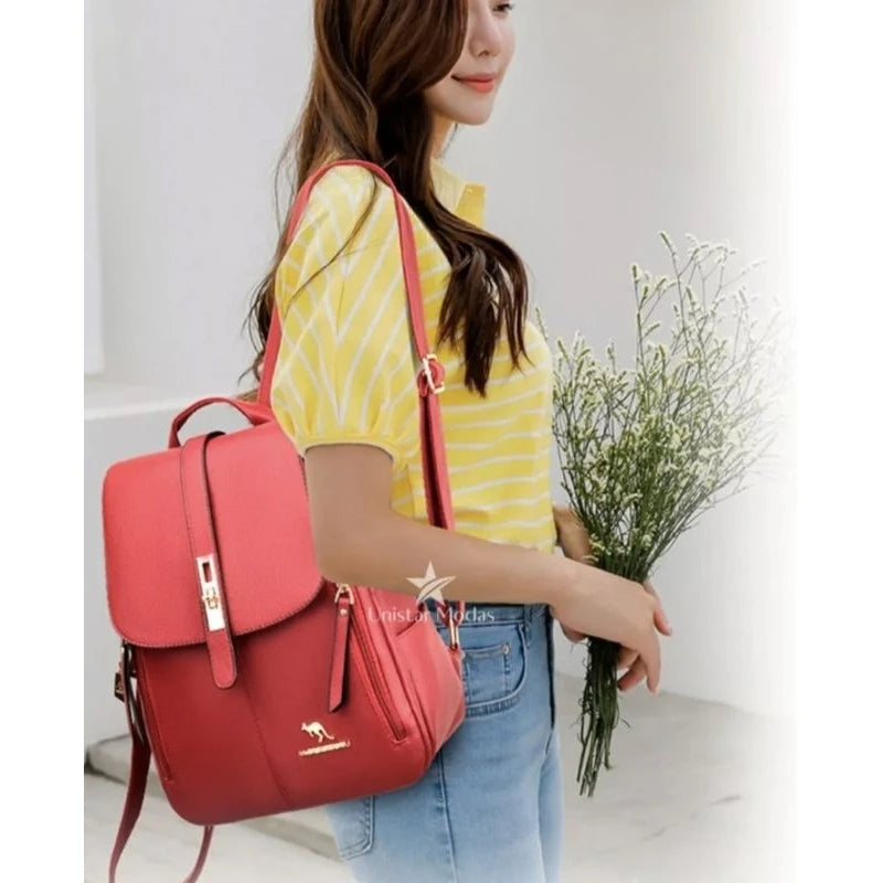 mochila De Costas Couro Social Feminina Elegante Reforçada Top canguru