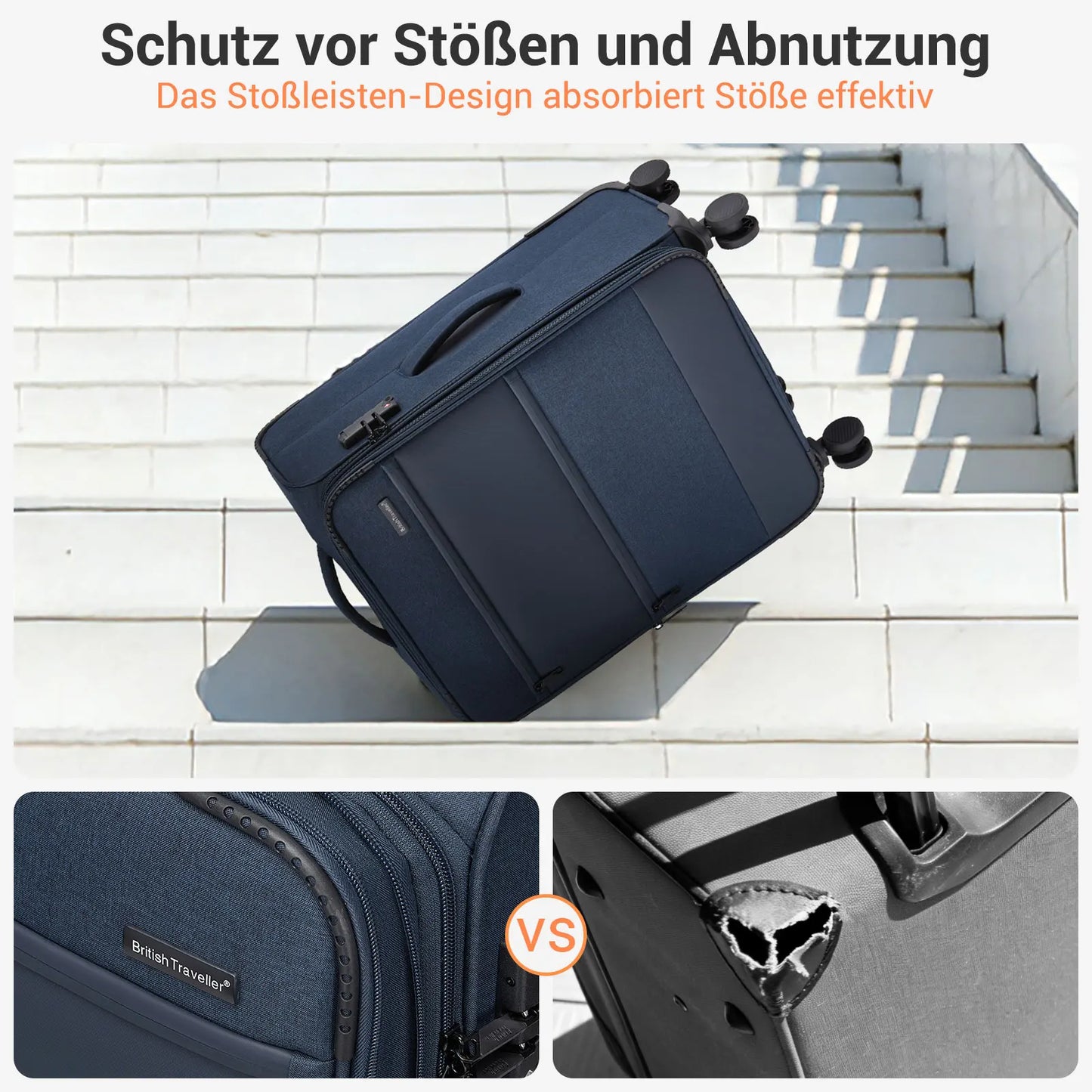 British Traveller Expandable Case, Ultra Light fabric, fabric suitcase with Volume Extension, TSA Lock (S/M/L)