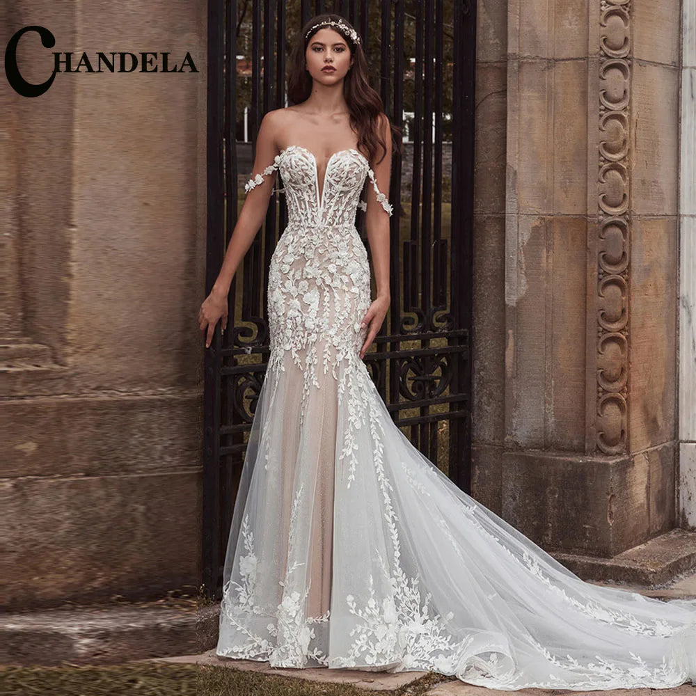 CHANDELA Lace Appliques Mini Corset Wedding Dress Cut-out Detachable Sleeves vestidos de noiva After Party A-line Customised