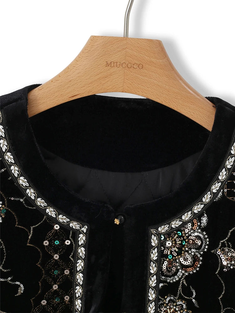 Women Vintage Velvet Jacket Embroidered Sequin Floral Coat Luxury Beaded Short Outerwear Elegant Evening Party Fashion