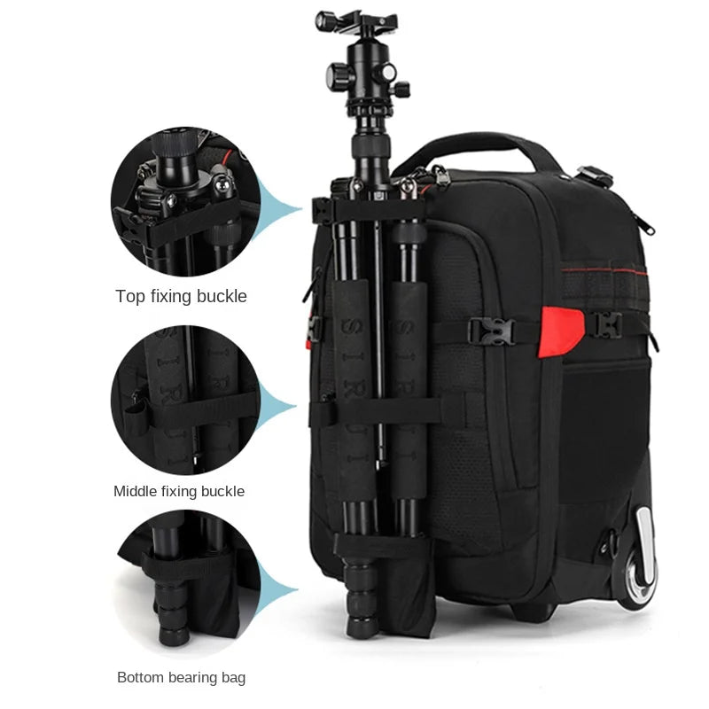 Multifunctional Rolling Camera Bag Double-shoulder Camera Bag Rolling Carry-on Suitcase Waterproof Video Camera Luggage