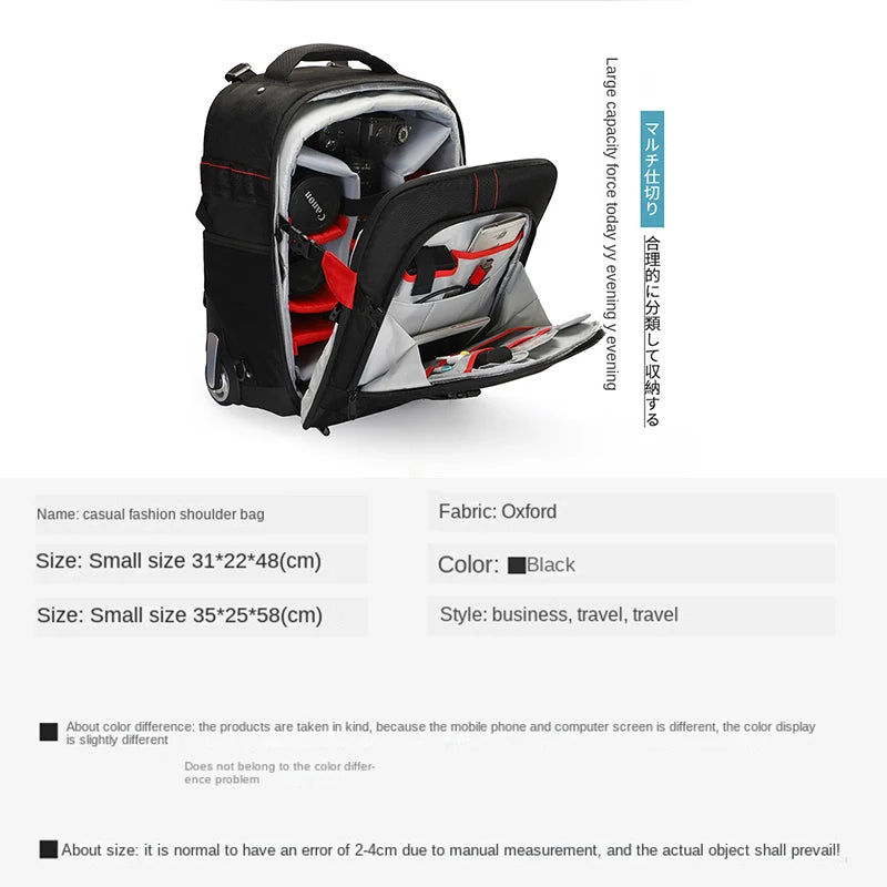 Multifunctional Rolling Camera Bag Double-shoulder Camera Bag Rolling Carry-on Suitcase Waterproof Video Camera Luggage