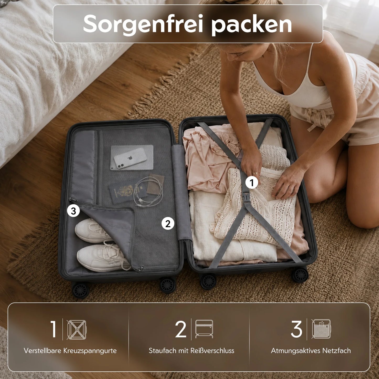KONO Suitcase Lightweight Hard Case Trolley suitcase with TSA Lock Polypropylene (M/L/XL) (2/3/4 Pcs set)
