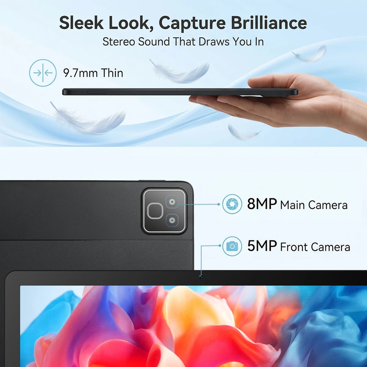 K6 11 Inch Android 16 Tablet 5‑Core 30GB(3GB Physical+27GB Virtual RAM) 128GB Storage 7000mAh Battery 800*1280 HD Display Dual Camera WiFi6 BT5.4 1TB Expandable Learning Tablet
