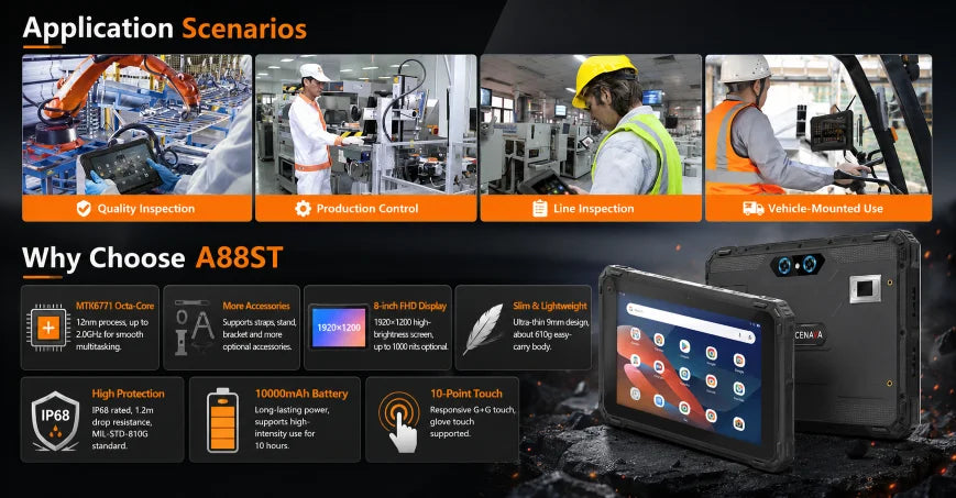 CENAVA A88ST 8 Inch Rugged Android Tablet PC 8GB 128GB  IP68 4G LTE GPS 10000mAh Waterproof Warehouse Drop Rugged Tablet Bulk