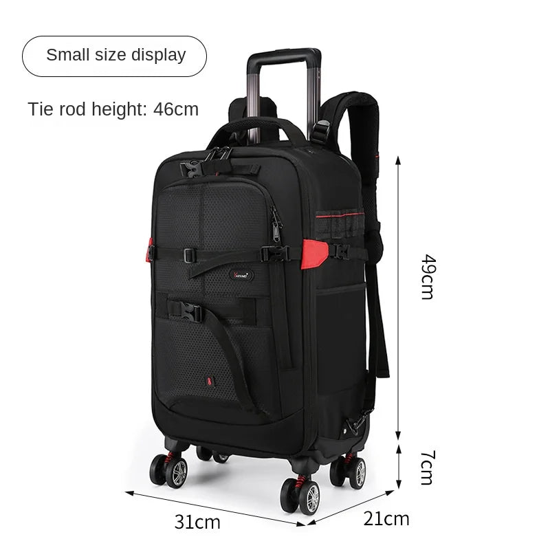 Multifunctional Rolling Camera Bag Double-shoulder Camera Bag Rolling Carry-on Suitcase Waterproof Video Camera Luggage