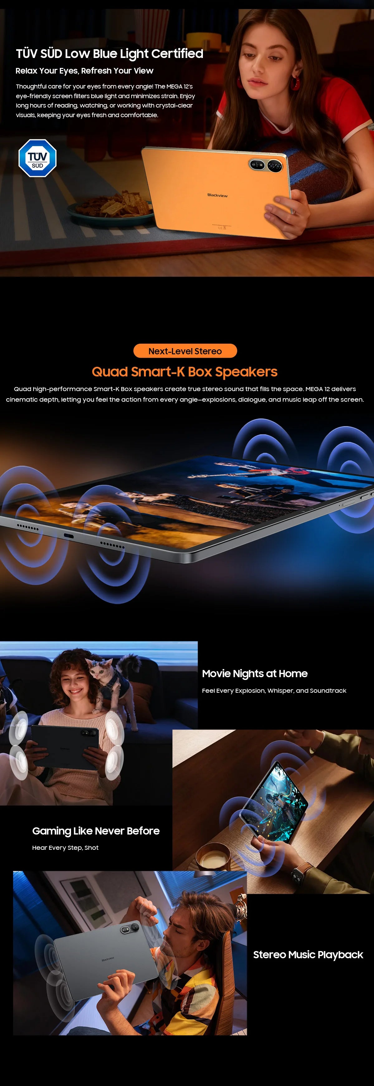 Blackview MEGA 12 Tablet Android 16 5G 12.2" 2.4K 120Hz Display Dimensity 7200 CPU IP69K Waterproof 50MP Cameras 10000mAh Pad PC