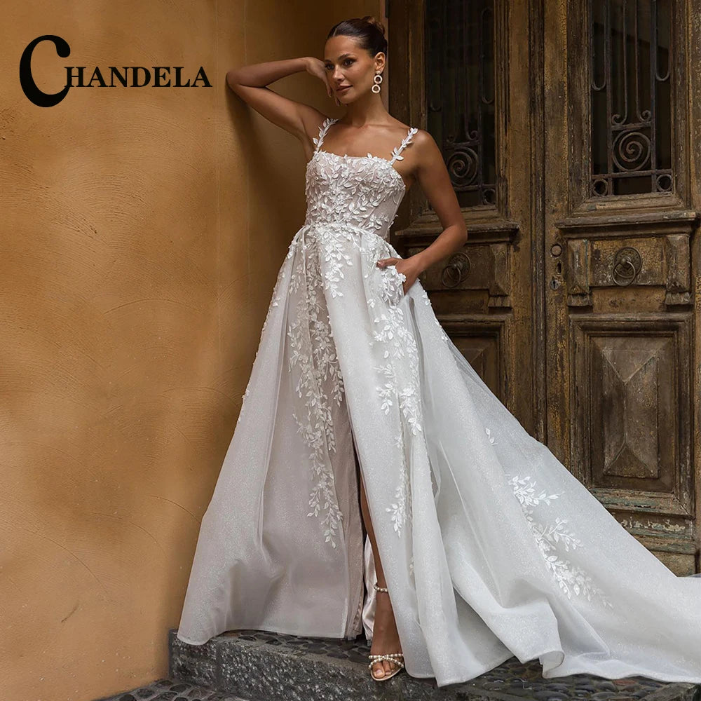 CHANDELA Lace Appliques Mini Corset Wedding Dress Cut-out Detachable Sleeves vestidos de noiva After Party A-line Customised