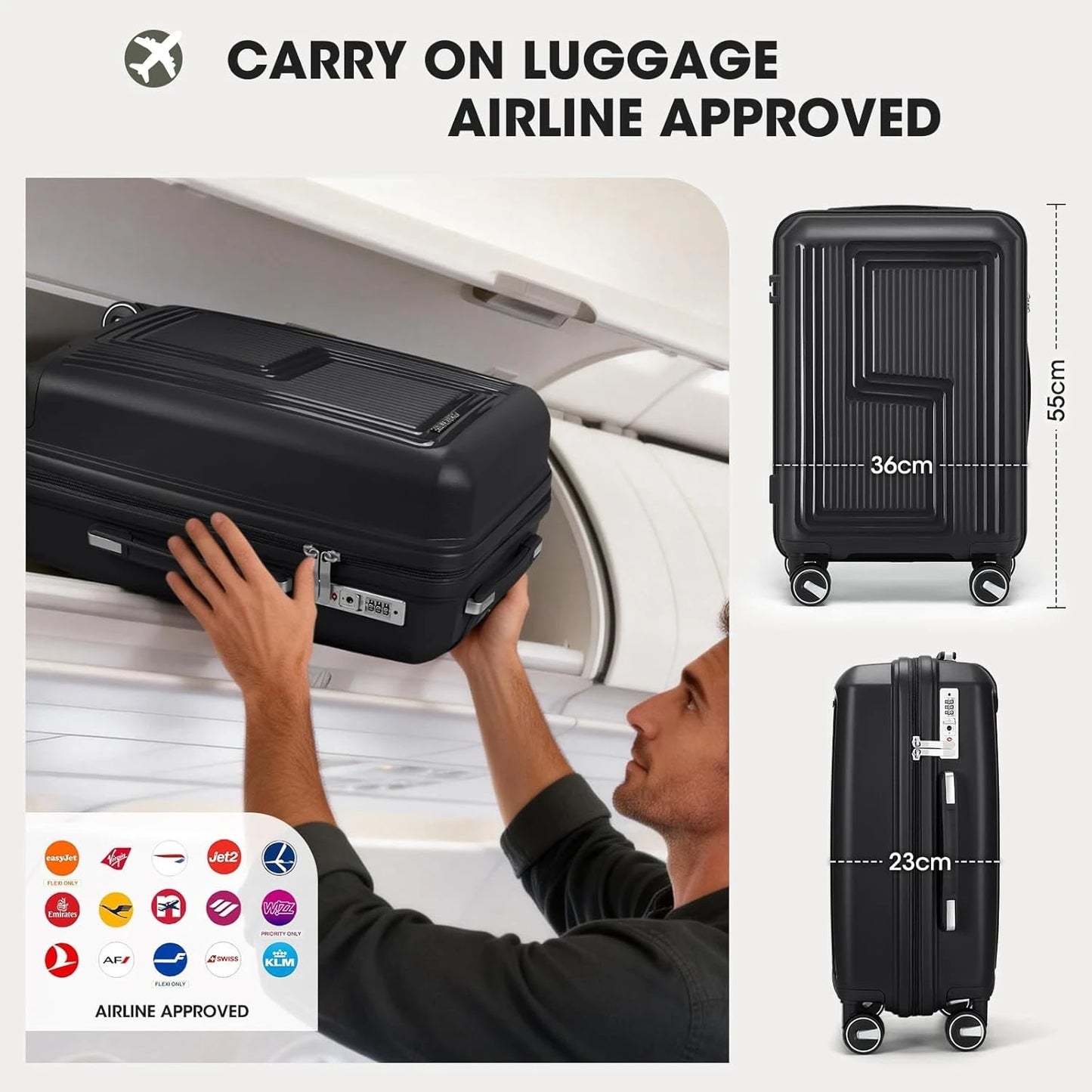 SUPER SOLU Hardshell Trolley Hand Luggage Suitcase PP Polypropylene, Expandable Hardshell Suitcase, Light Gray, 4 Double Wheels, Lightweight & Durable, TSA Combination Lock – Shipped from Germany