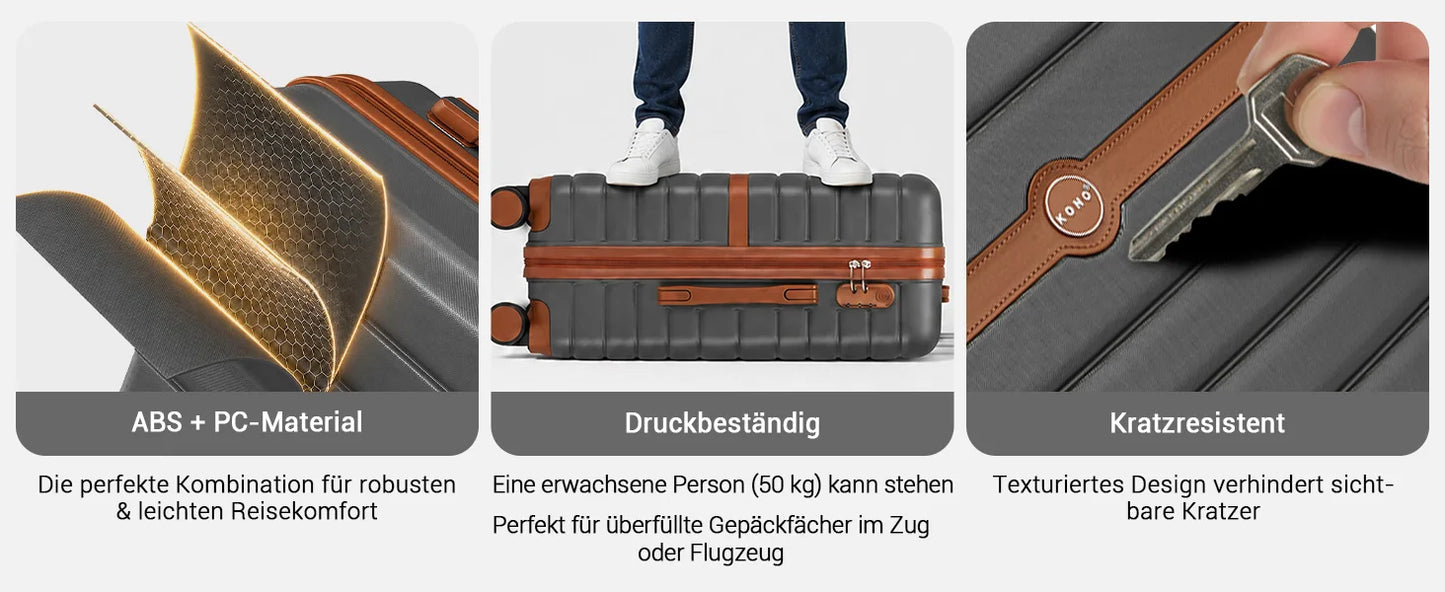 KONO Hard Shell Case (55/66/76 cm) PC suitcase Set with 360 ° Roll & Combination Lock