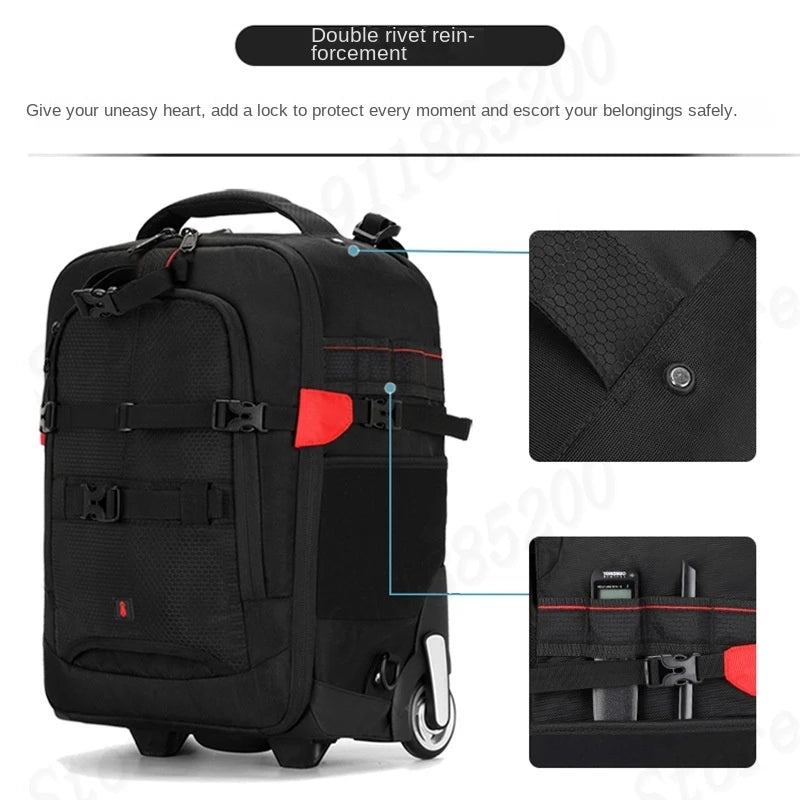 Multifunctional Rolling Camera Bag Double-shoulder Camera Bag Rolling Carry-on Suitcase Waterproof Video Camera Luggage