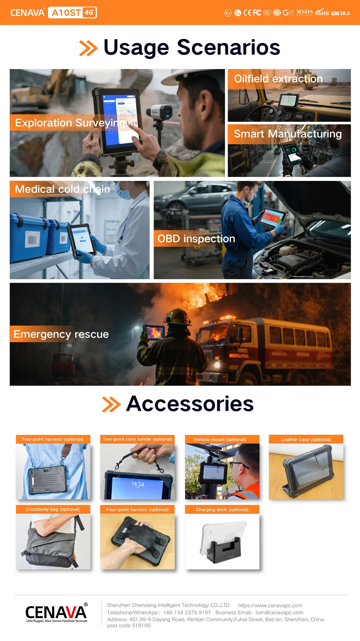 CENAVA A10ST 10.1inch Rugged Tablet MTK6771 Android10 4G NFC WiFi BT IP68 Industrial Custom ID/UHF/2D Scanner Explosion Proof