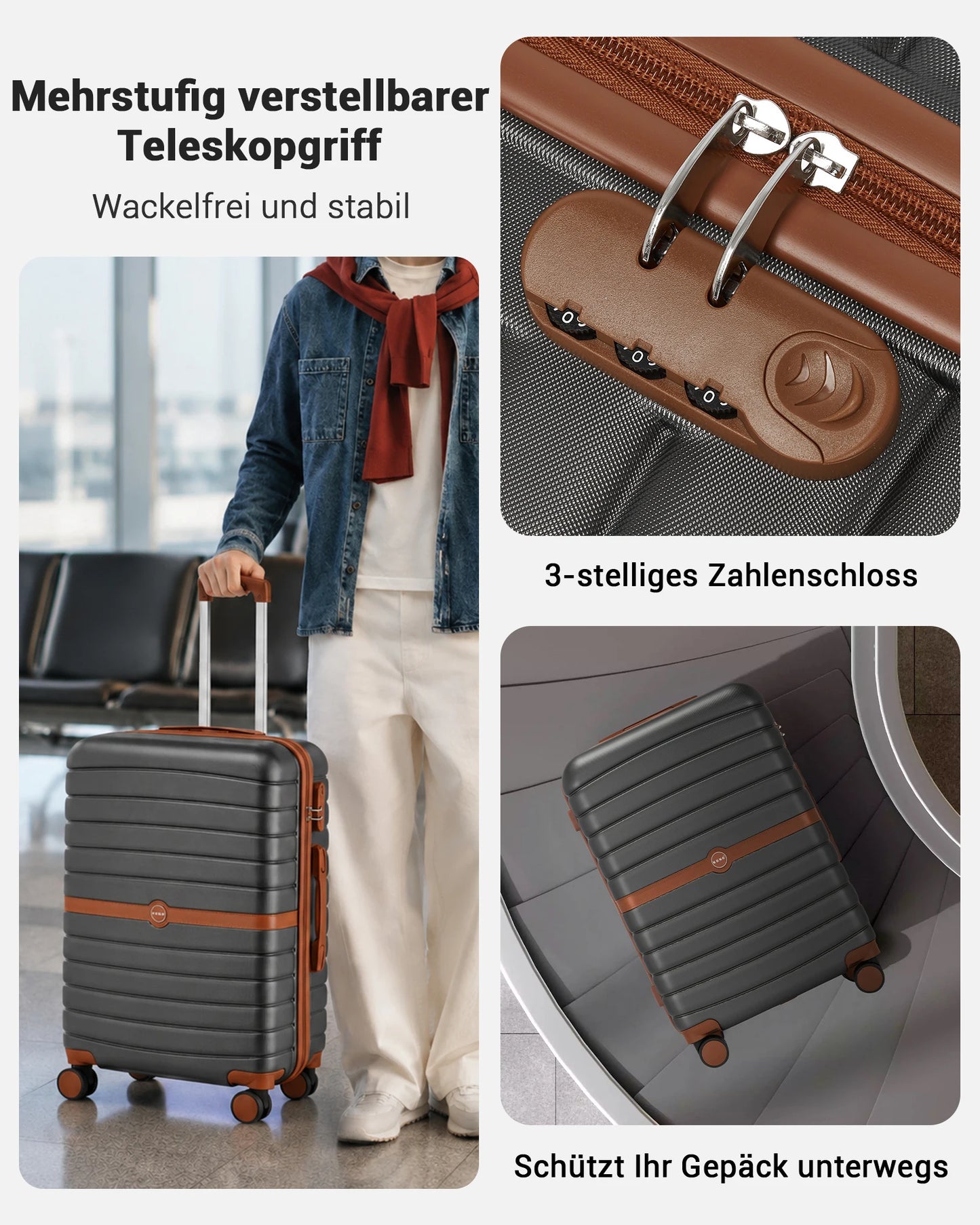 KONO Hard Shell Case (55/66/76 cm) PC suitcase Set with 360 ° Roll & Combination Lock