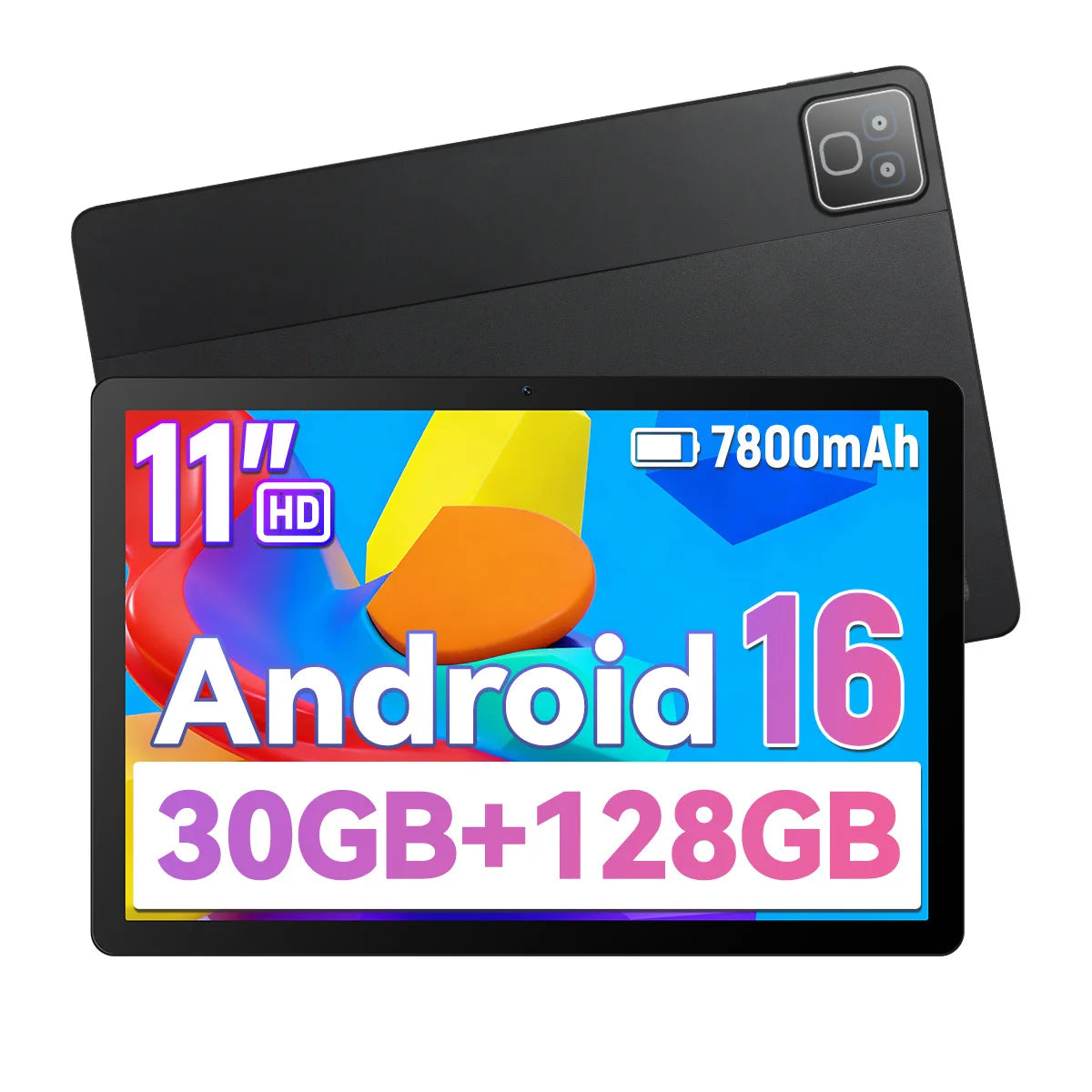 K6 11 Inch Android 16 Tablet 5‑Core 30GB(3GB Physical+27GB Virtual RAM) 128GB Storage 7000mAh Battery 800*1280 HD Display Dual Camera WiFi6 BT5.4 1TB Expandable Learning Tablet