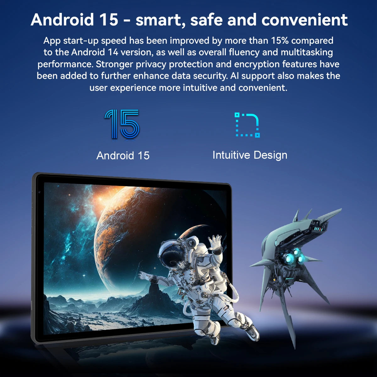 BUFO Tablet,10" Android 15 Tablet with Octa-core Processor 24GB RAM 128GB ROM HD IPS Touchscreen 8H Battery, Wi-Fi 6, BT 5.0, Dual Camera, Android Tablets with Keyboard Mouse Stylus Case Headphone