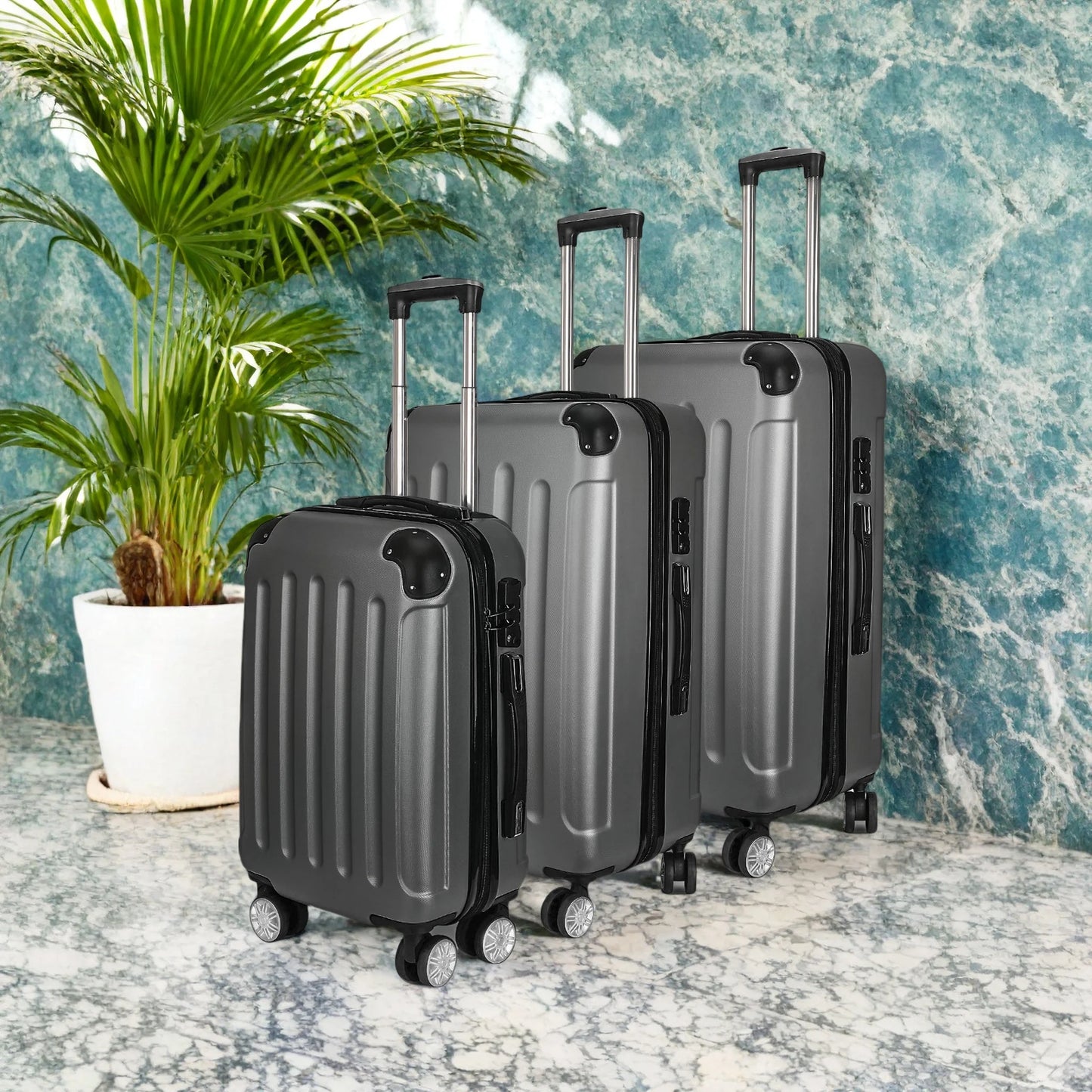 Urban Luxe 3-Piece ABS Material Outdoor Luggage suitcase Trolley Set Dark Grey