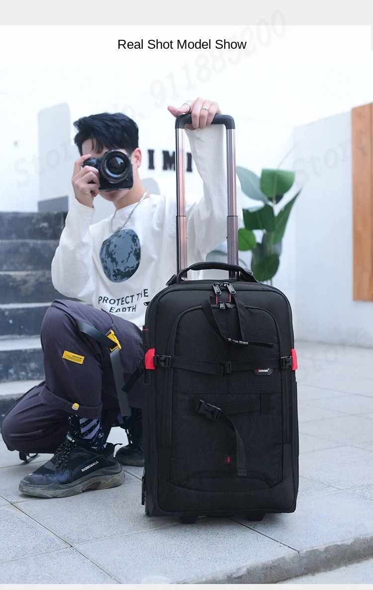 Multifunctional Rolling Camera Bag Double-shoulder Camera Bag Rolling Carry-on Suitcase Waterproof Video Camera Luggage