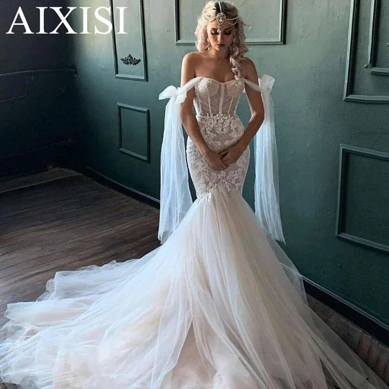 Osquernovia Fashion Mermaid Wedding Dress 2024 Sequins Appliques Sweetheart Backless Glitter Tulle Real Picture Robe De Mariée