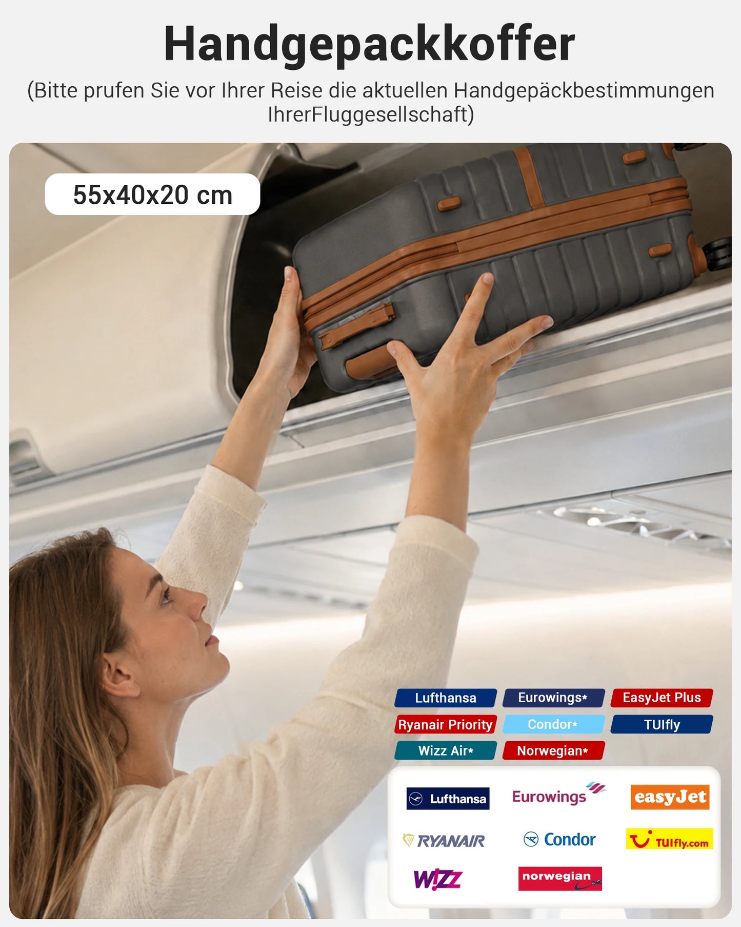 KONO Hard Shell Case (55/66/76 cm) PC suitcase Set with 360 ° Roll & Combination Lock
